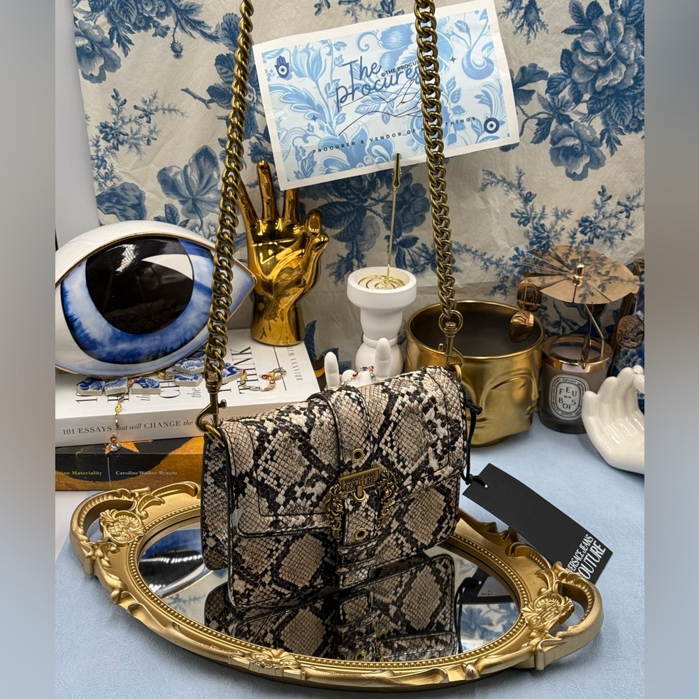 🆕 VERSACE JEANS COUTURE 🧿 NWT Medium Snakeskin-Effect Crossbody Shoulder Bag - Picture 2 of 16